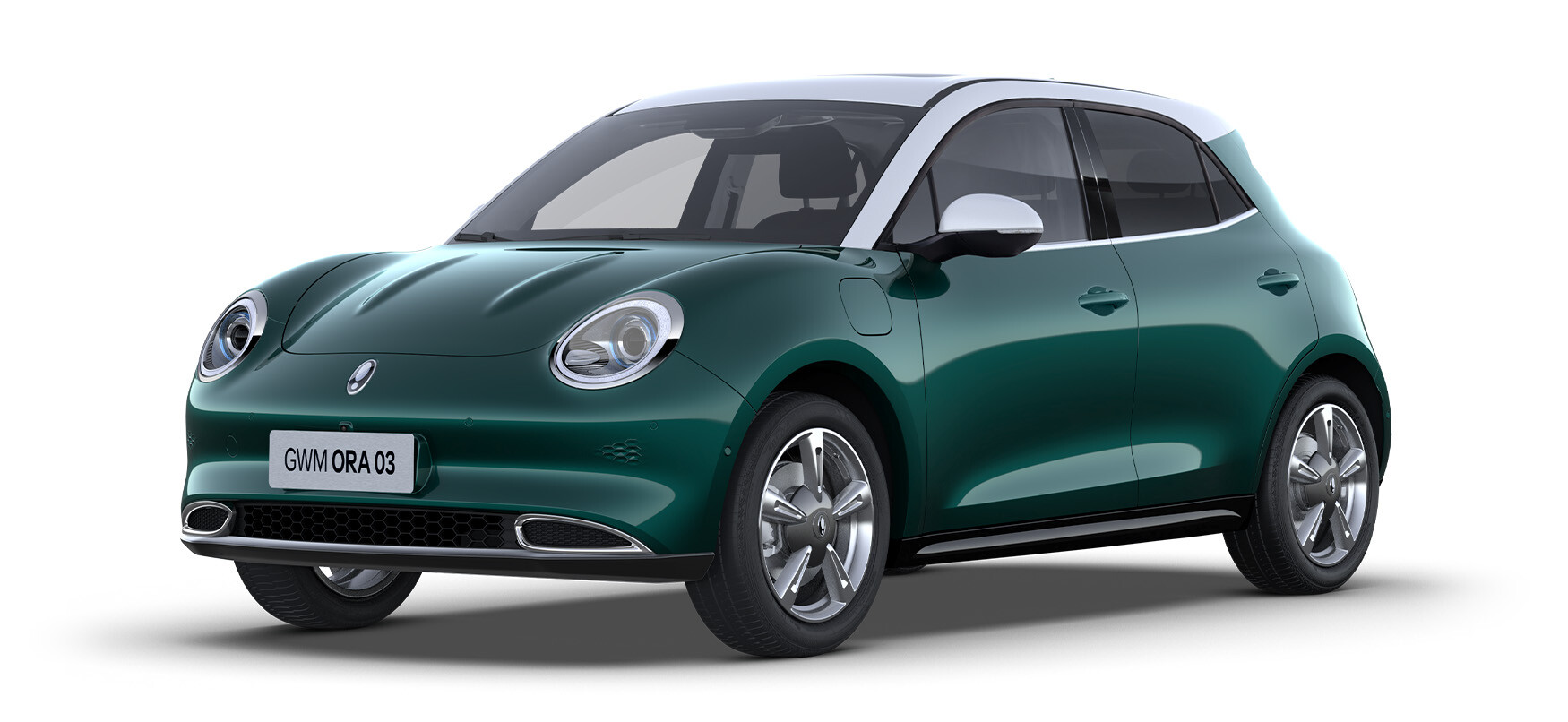 Der GWM ORA 03 400 Pro/400 Pro+ Two-Tone in Aurora Green mit Dach in Moonlight White