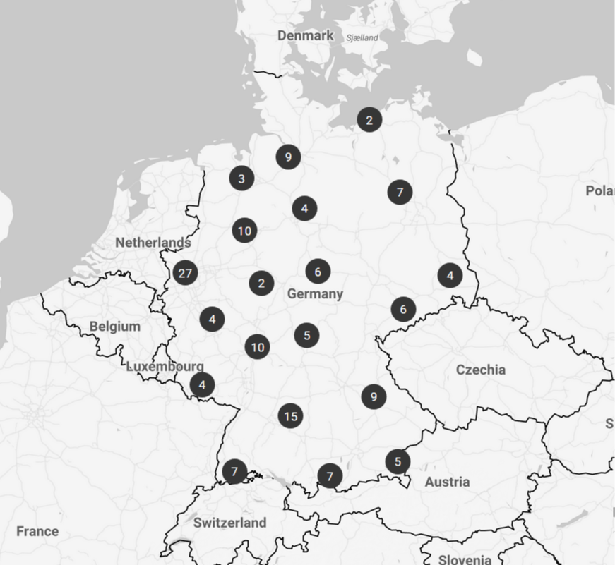 Eine Karte mit der Übersicht alle GWM Händler